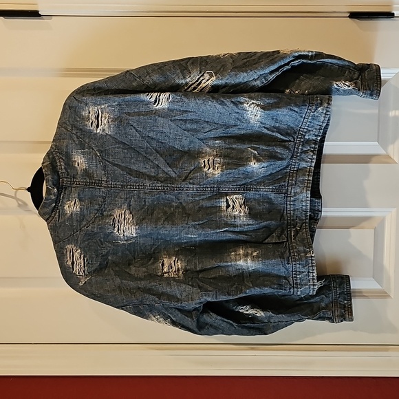 FREE PEOPLE Tattered Denim Tennis Jacket Indigo sz M Women's - Picture 7 of 9